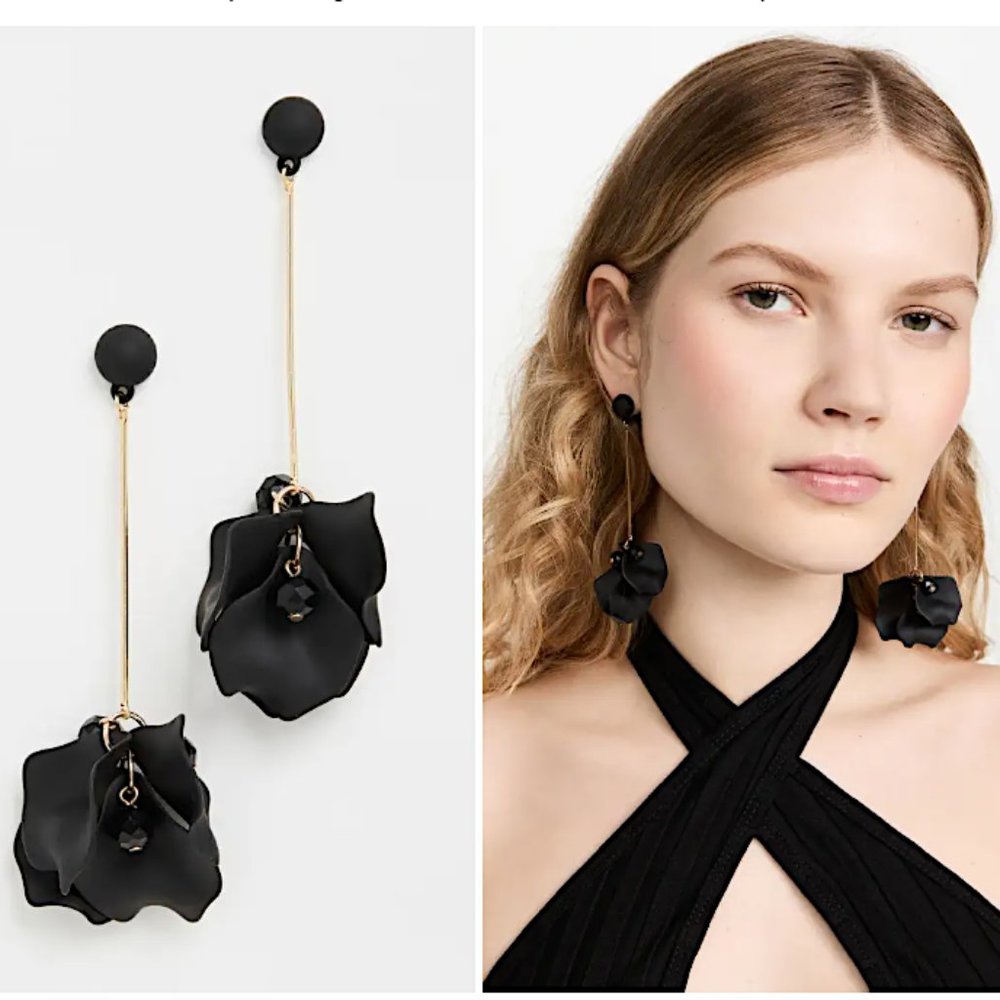NEW ~ Anthropologie Shashi Blooming Drop Black "Petunia" Earrings